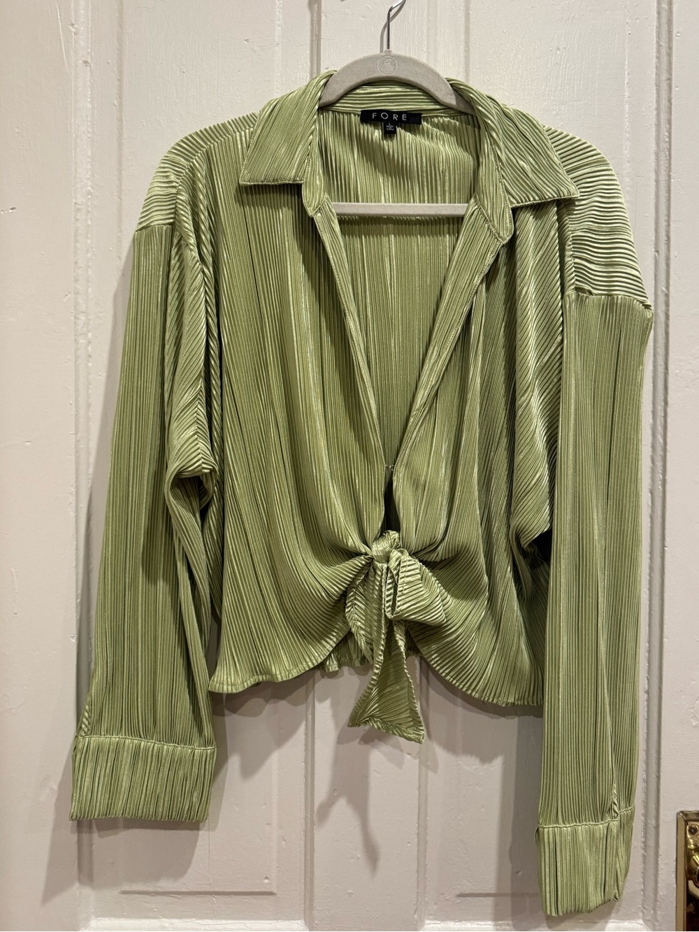 Green wrap top blouse, L